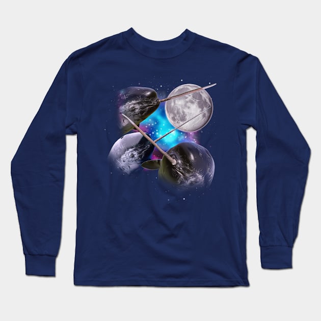 Three Narwhals Howl at the Moon Long Sleeve T-Shirt by darklordpug